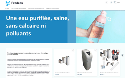 Site e-commerce Prestashop de vente en ligne de matériel pour filtrer l'eau.