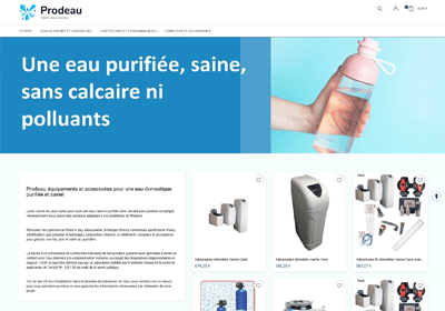 Vente en ligne de matériel de filtration de l'eau. Site réalisé avec Prestashop.
