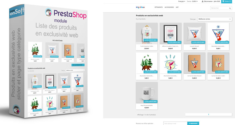 Nouveau module Prestashop produits en exclusivité web