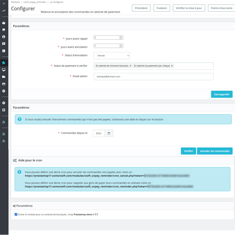 Module Prestashop, relance commandes en attente de paiement par virement, chèque...