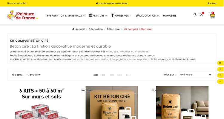 Boutique Prestashop vente de peinture et accessoires pour professionnels